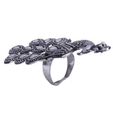 Partywear Silver Oxidized Peacock Style Cocktail Ring