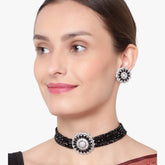 Pearl and Beads Embedded Jaipuri Black Choker Set - Steorra Jewels