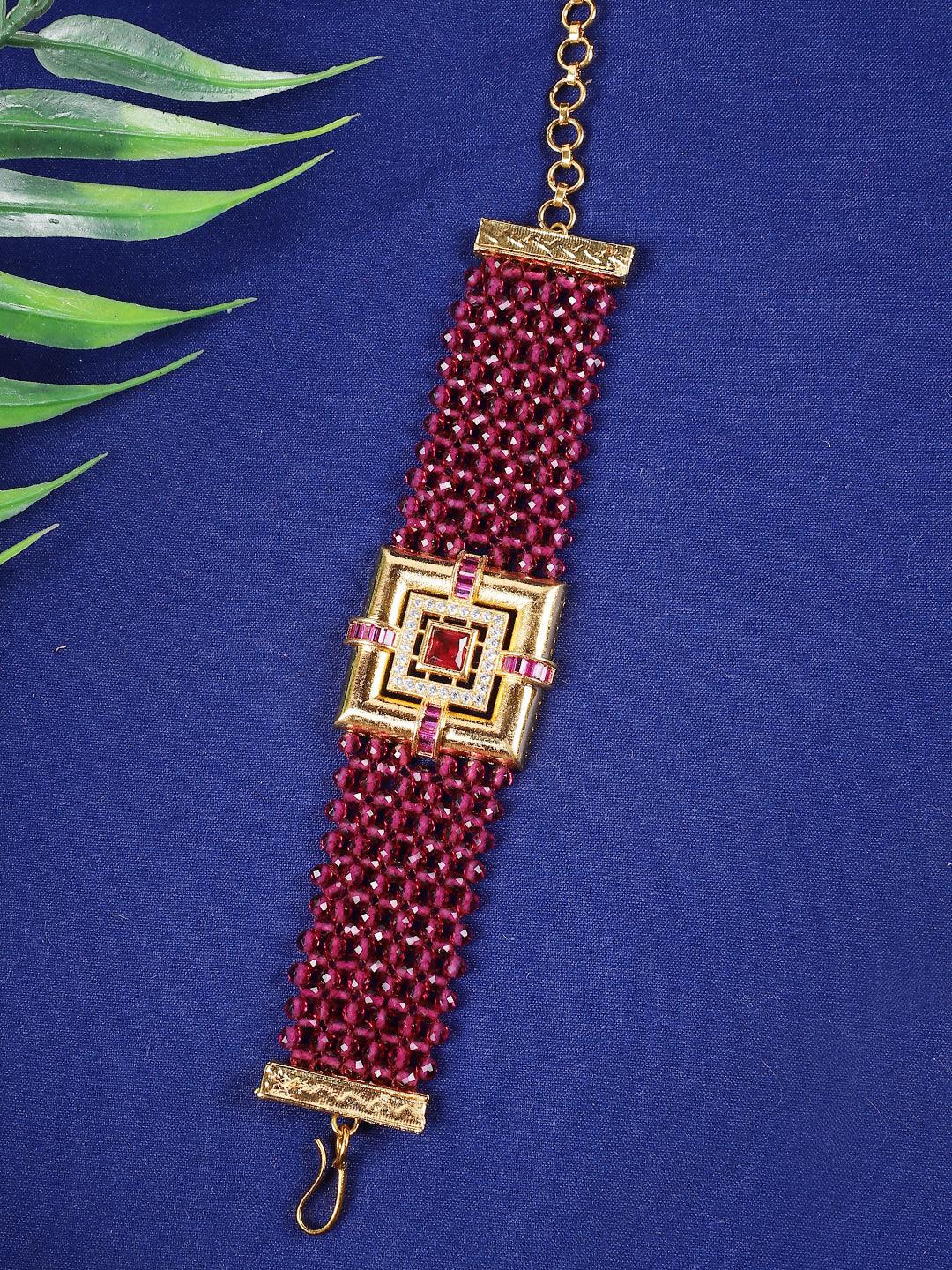 Premium Gold Plated Original Ruby Studded Chain Bracelet - Steorra Jewels