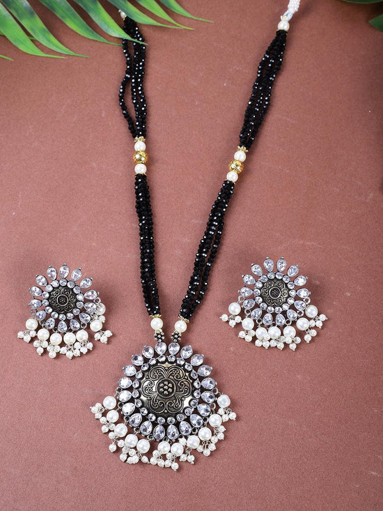 Premium Kundan Black Long Necklace Set - Steorra Jewels