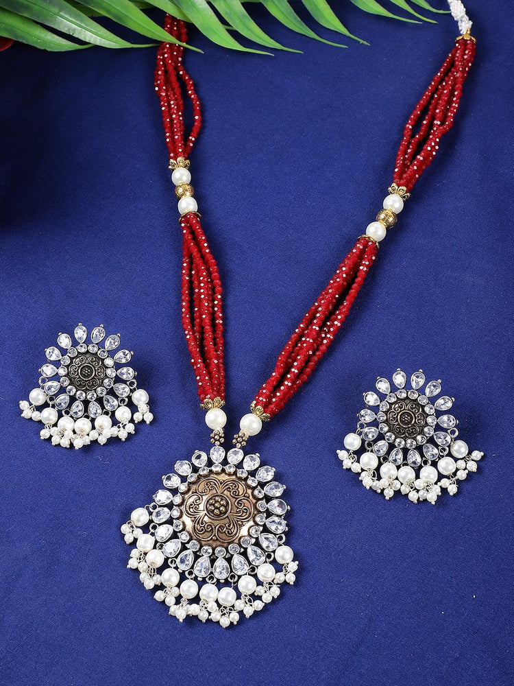 Premium Kundan Red Long Necklace Set - Steorra Jewels