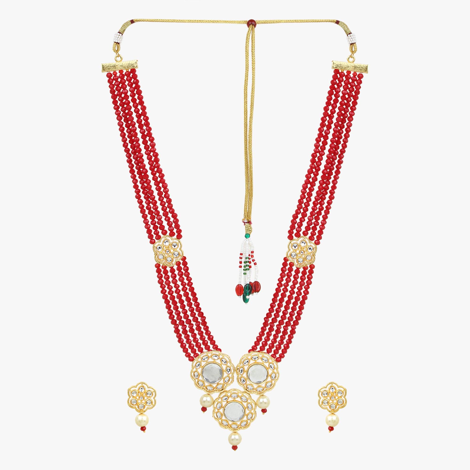 Handmade Red Silk Beaded Necklace | 2-Layer Ajrakh Fabric Neckpiece –  Spring Soul