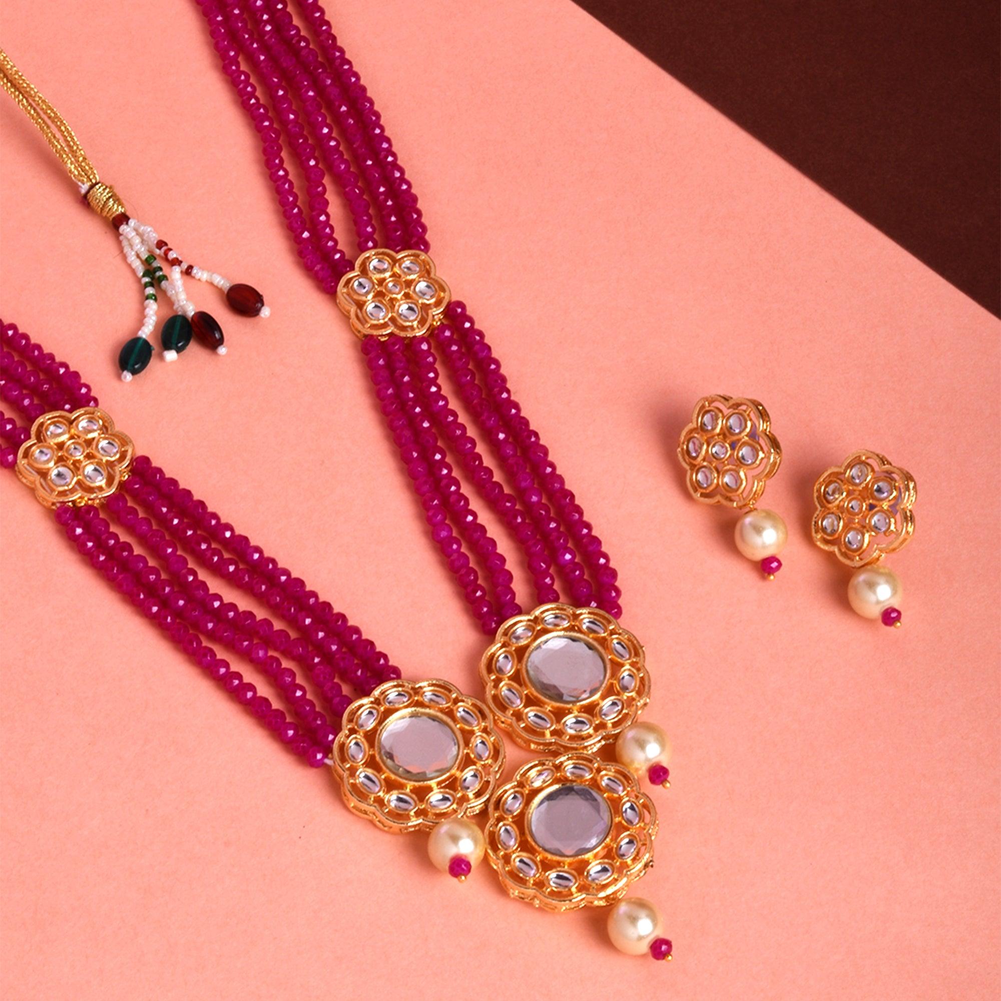 Pink And Red Gold-Plated Kundan And Pearls Bead NecklacesDefault Title | Beaded  necklace, Necklace stores, Necklace online