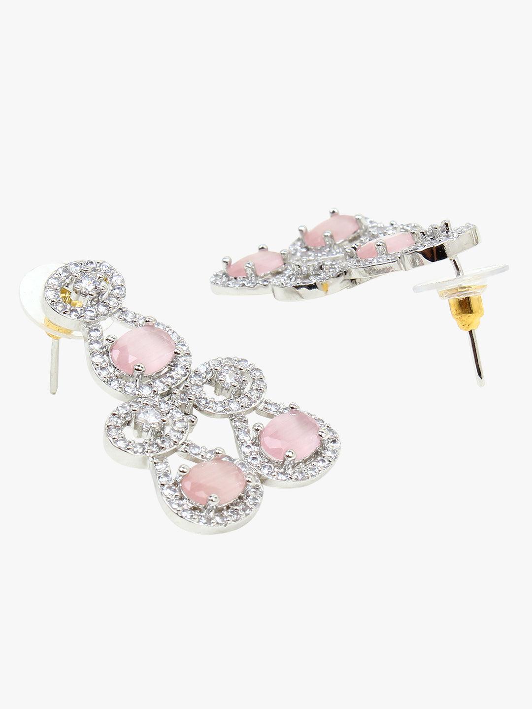 Rose Gold Stones Embellished American Diamond Necklace Set - Steorra Jewels