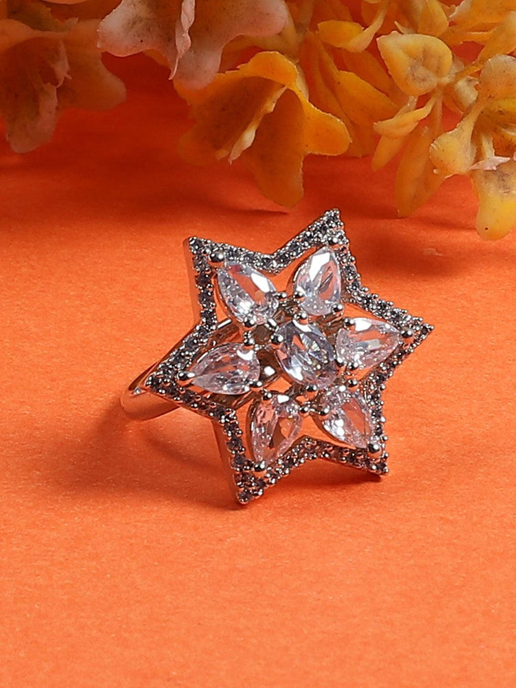 Silver American Diamond Adjustable Ring - Steorra Jewels