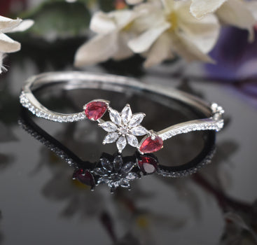 Silver Red Stone American Diamond Adjustable Bracelet - Steorra Jewels