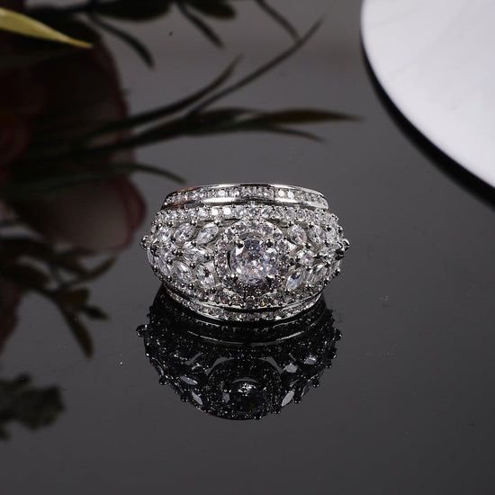 Silver Tone American Diamond Adjustable ring - Steorra Jewels