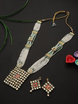 Square Style Designed Jaipuri Long Necklace for women's and girls - Steorra Jewels