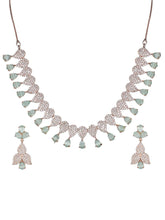 Steorra Jewels Golden Light Green Stone American Diamond Choker Necklace Set - Steorra Jewels