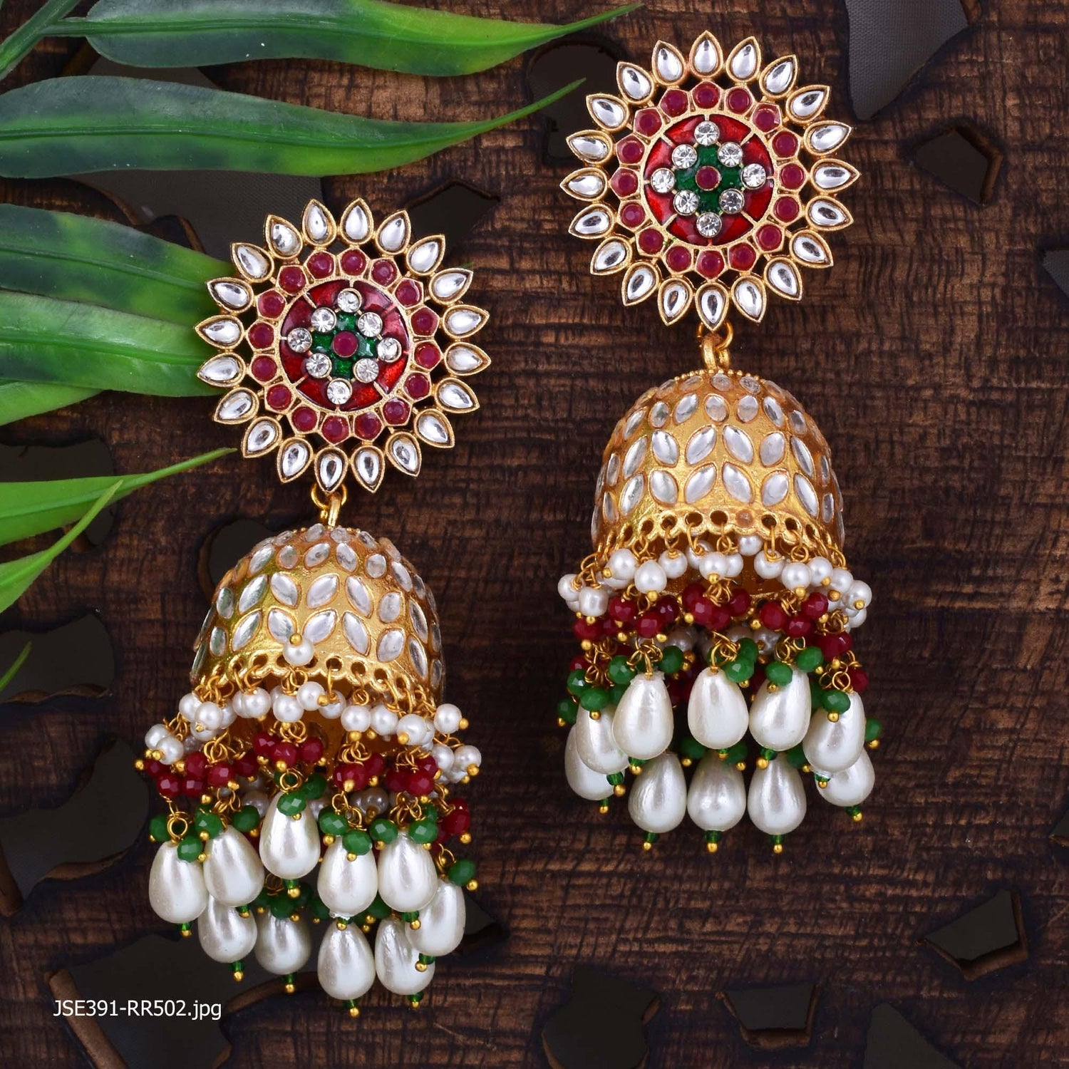 Traditional Golden Heavy Kundan Jhumki Earring - Steorra Jewels