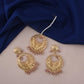 Traditional Indian Golden Kundan Pearl Earring Maang Tikka Set - Steorra Jewels