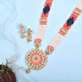 Traditional Kundan Embellished Green Long Necklace Set