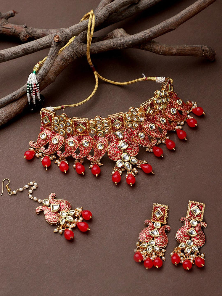 Traditional Kundan Jaipuri Choker Necklace Set - Steorra Jewels