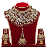 Ethnic Indian Traditional Maroon Gold Plated Kundan Dulhan Bridal Jewellery Set