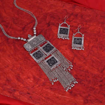 Traditional Ethnic Oxidized Long Necklace Set