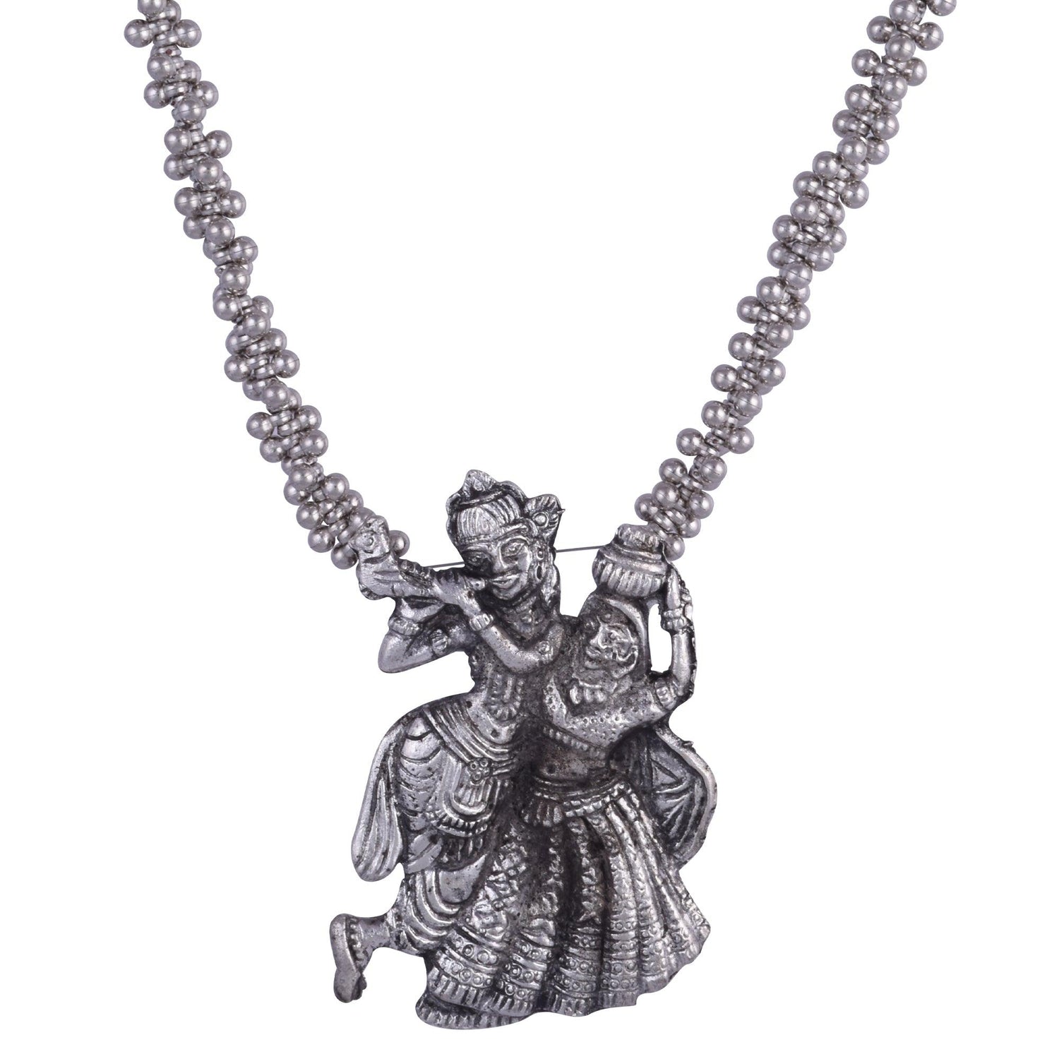 Traditional Radha Krishna Oxidized Long Necklace