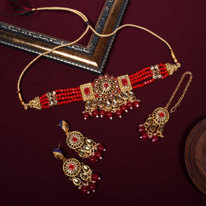 Traditional Red Pearl Antique Choker Set