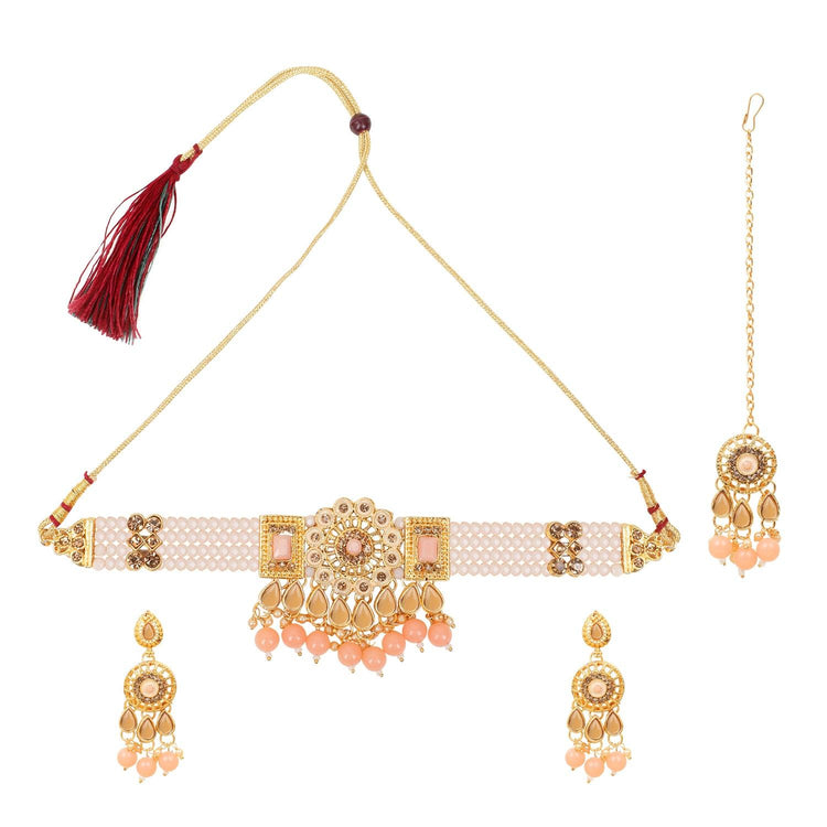 Traditional Pearl Jaipuri Choker Necklace Set for Women and Girls