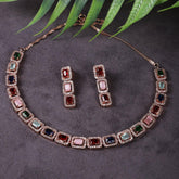 Wedding Collection Golden Multicolor Stone American Diamond Choker Necklace Set - Steorra Jewels
