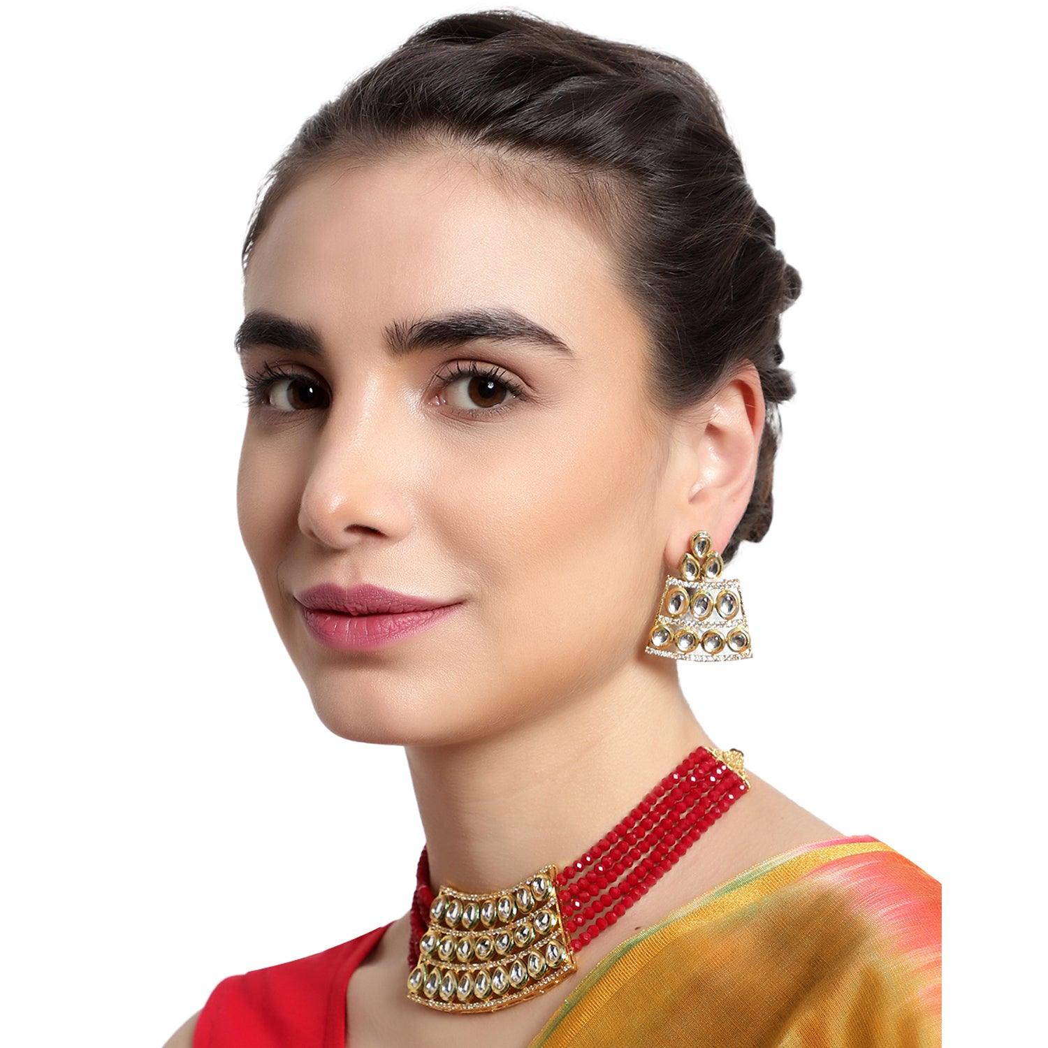 Buy ASMITTA JEWELLERY Women Gold Toned & Red Choker Necklace Set With Maang  Tika - Jewellery Set for Women 15149692 | Myntra