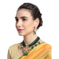 Wedding Style Kundan Green Jaipuri Long Necklace Set