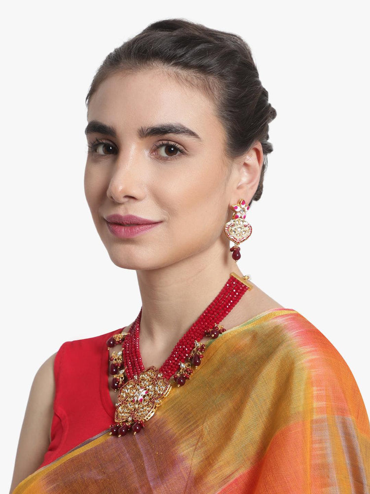 Wedding Style Kundan Red Jaipuri Long Necklace Set