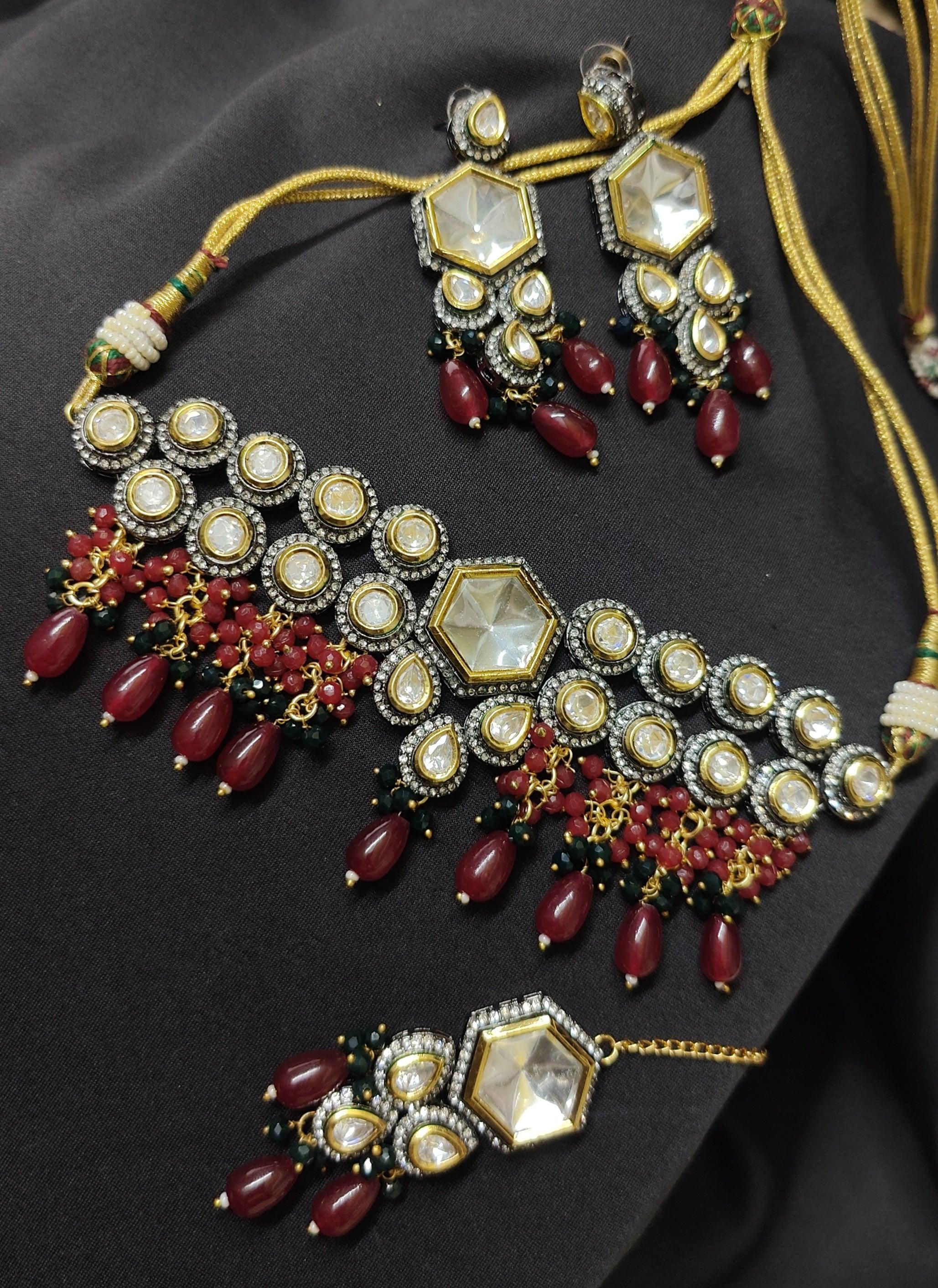 One gram gold plated Statement Choker Set - Design 5 – Simpliful Jewelry