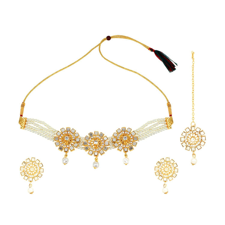 White Kundan Stone Choker Necklace Set for Women and Girls
