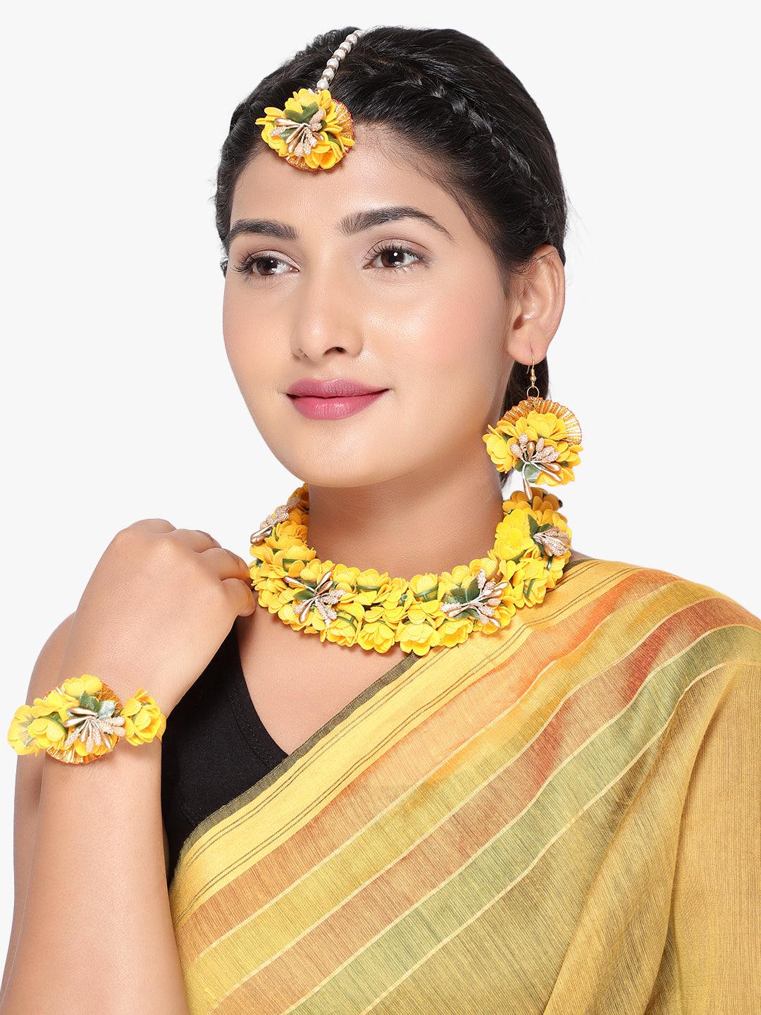 Yellow and Golden Pearl Floral Jewelry - Steorra Jewels